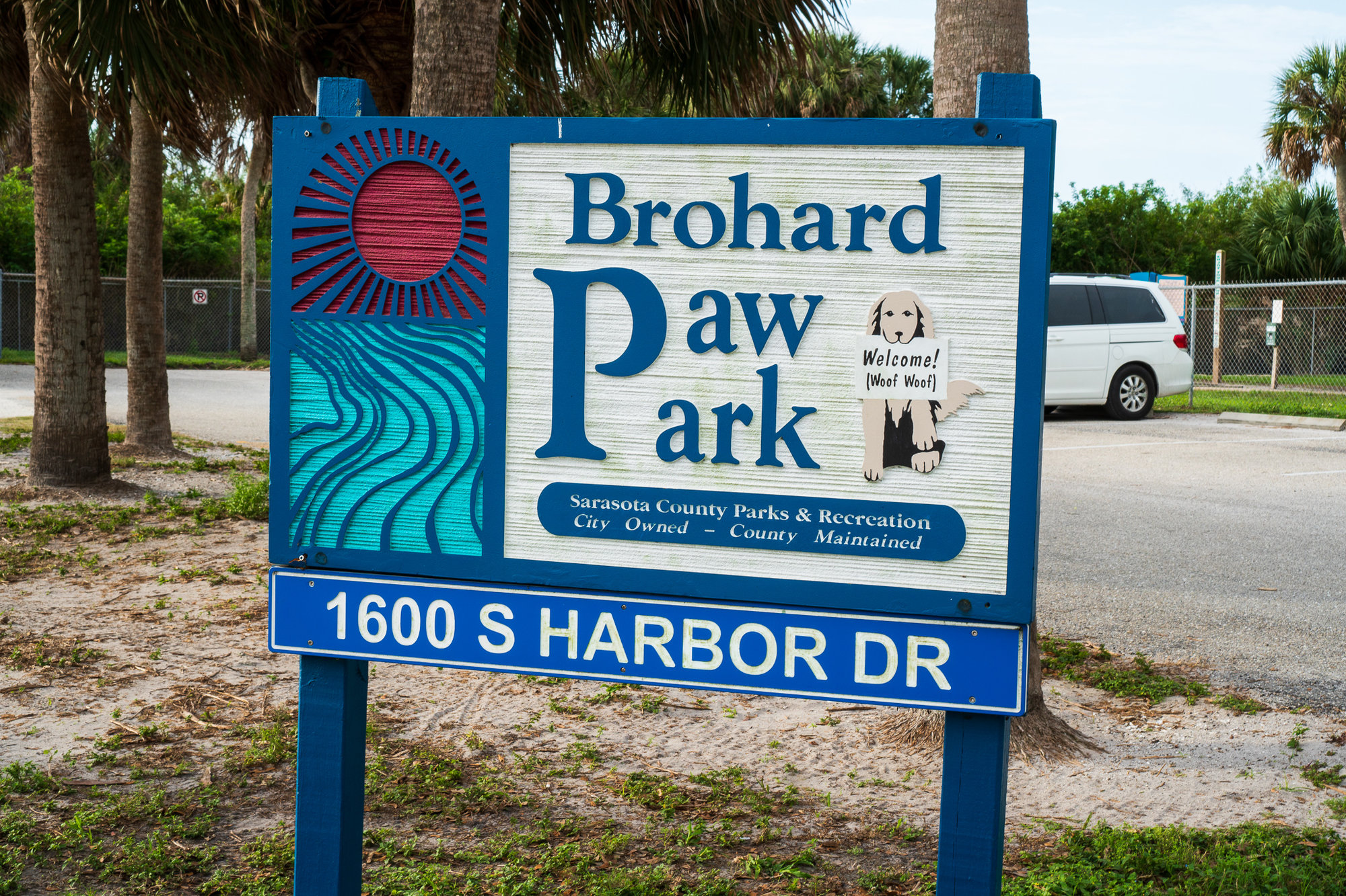 Brohard Beach and Paw Park Sign